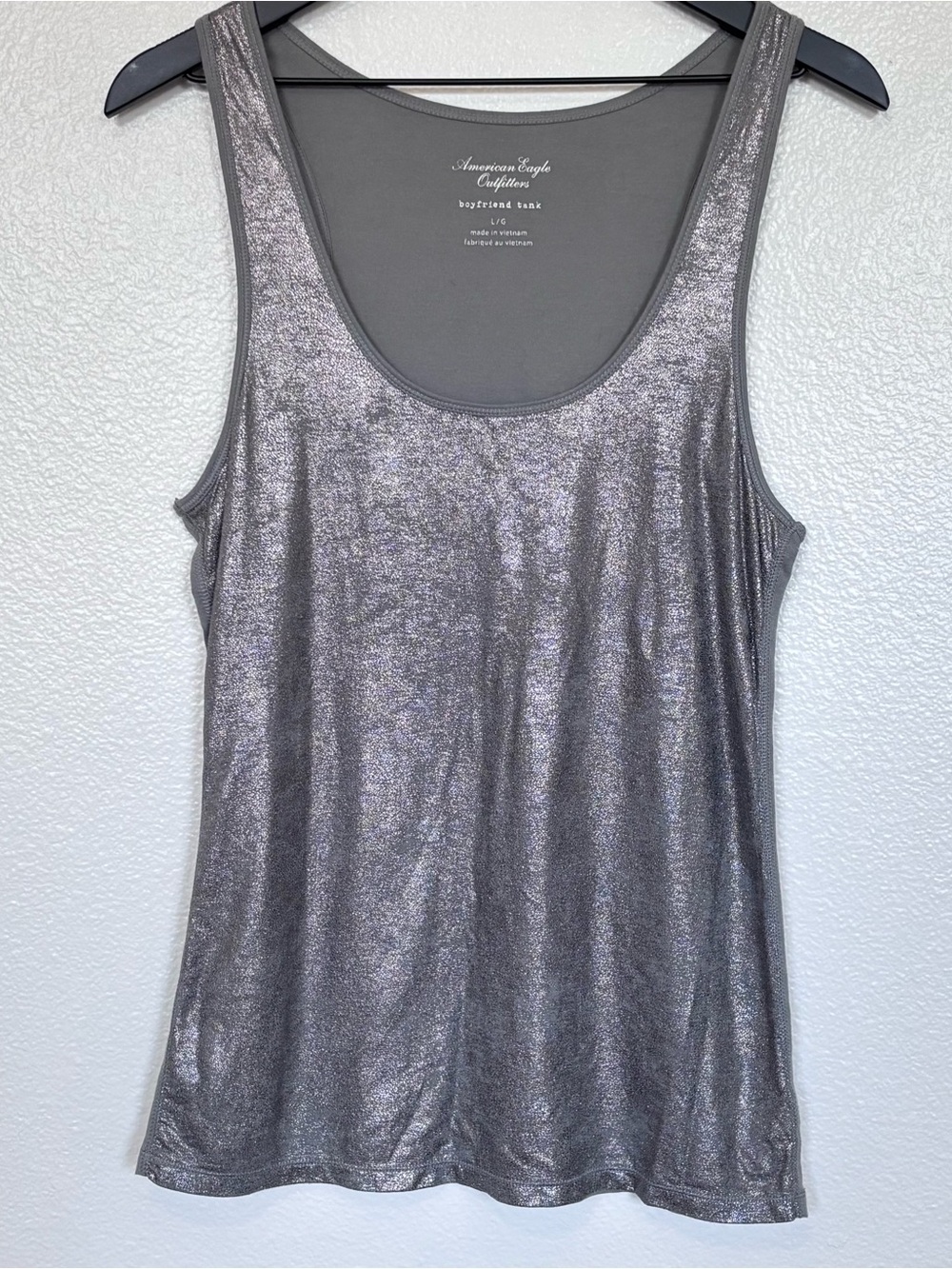 American Eagle Metallic Silver Boyfriend Tank Top Shimmer Sleeveless L
